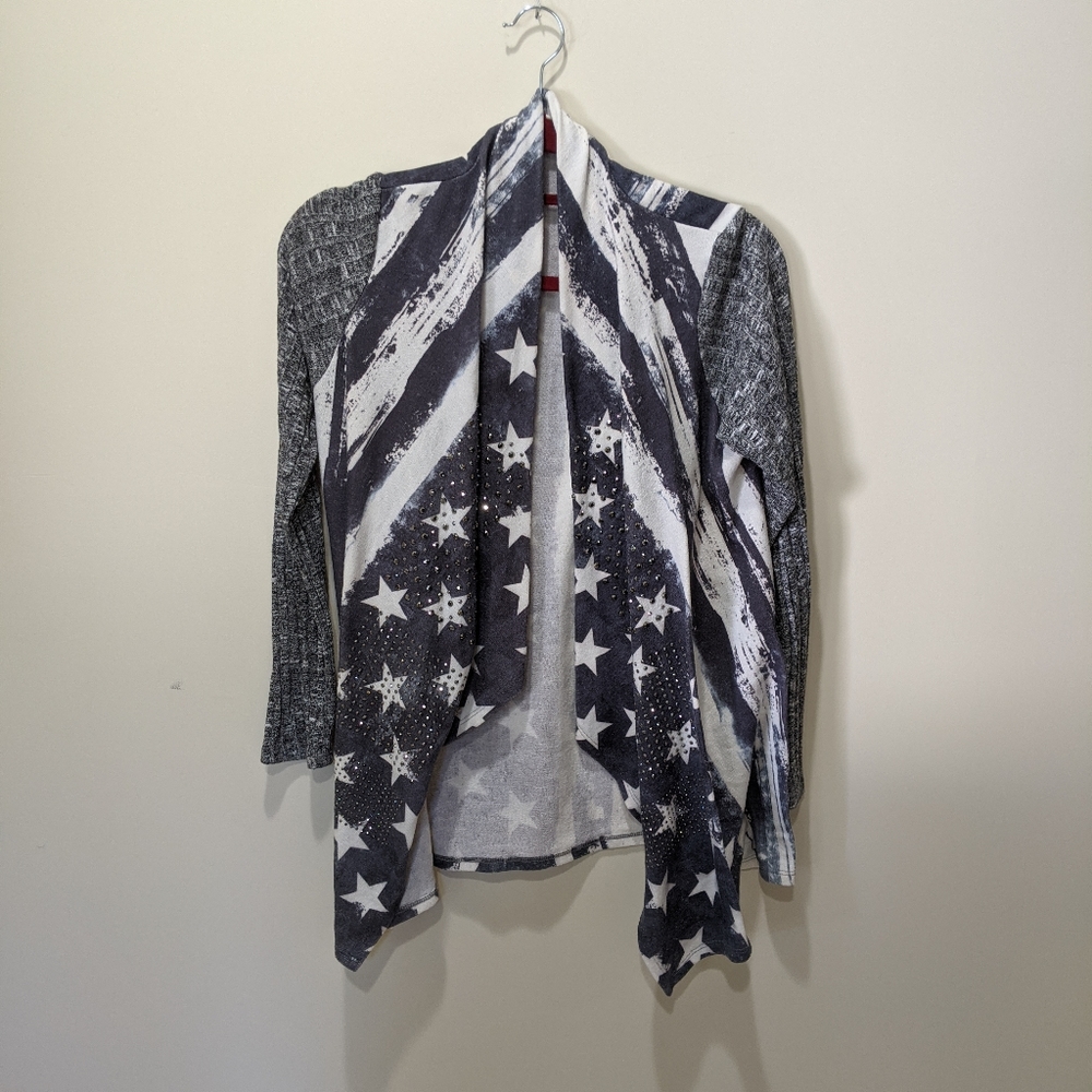 Patriotic pull over with gun metal jewels
